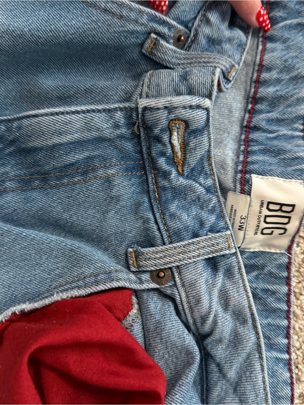 BDG Light Wash Denim Jeans with Red Accent